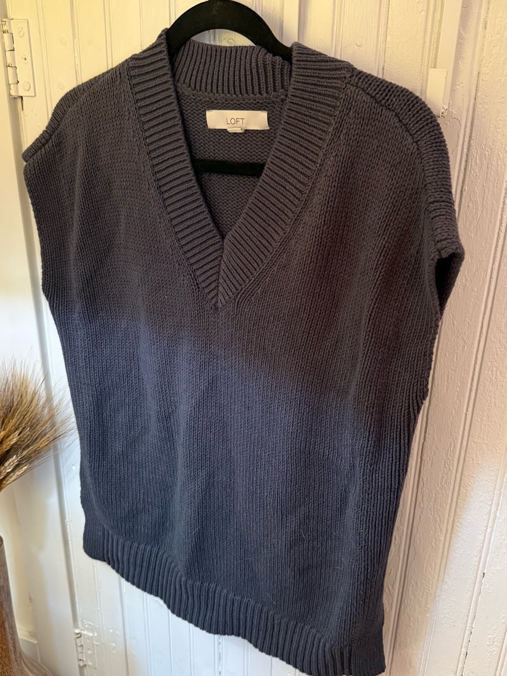 LOFT Slate Gray V-Neck Knit Sweater Vest
